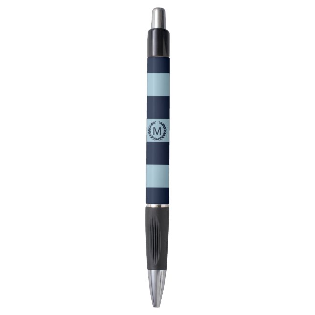 Licht-u. Marine-Blau-gestreiftes Monogramm Kugelschreiber (Vorderseite Vertikal)