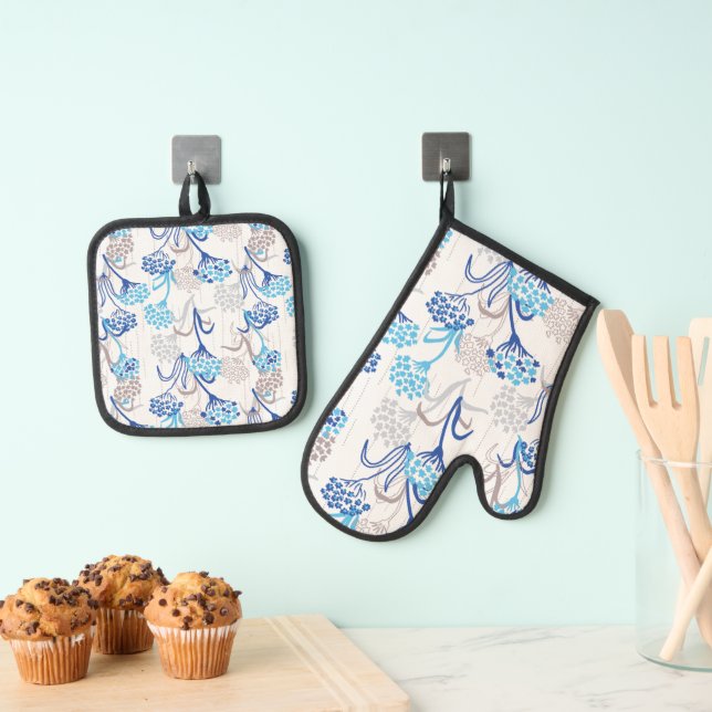 Licht und Luft-Hydrangea-Muster Ofenhandschuh & Topflappen-Set (Insitu (Hängend))