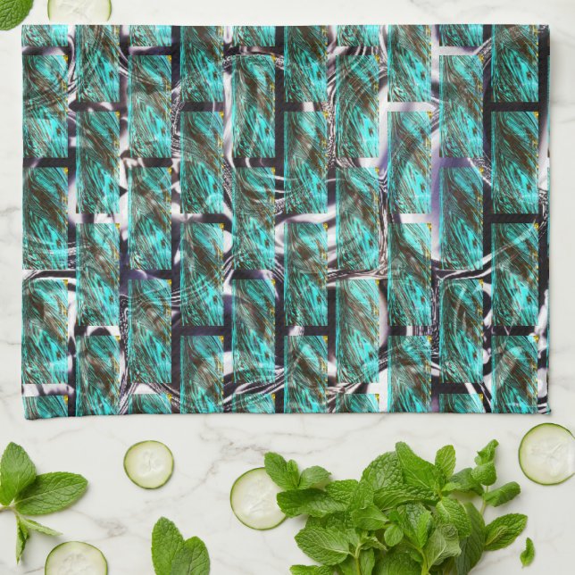 Lichtblau, Blasen in Gitter oder Ziegelwand Geschirrtuch (Gefaltet)