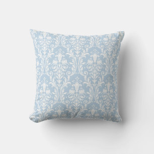 Lichtblau und weiß Damask Blumenmuster Wirbel 4 Kissen