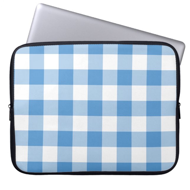 Lichtblau und weiß Gingham Muster Laptopschutzhülle (Vorderseite)