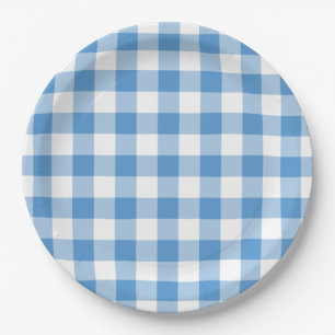 Lichtblau und weiß Gingham Muster Pappteller