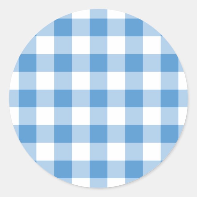 Lichtblau und weiß Gingham Muster Runder Aufkleber (Vorderseite)
