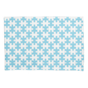 Lichtblau und weiß Jigsaw Puzzle-Muster Kissenbezug