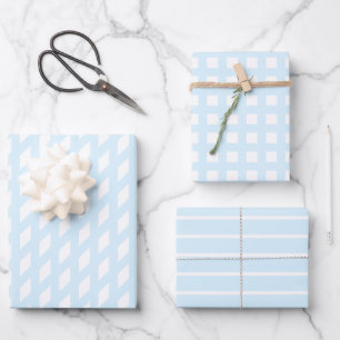 Lichtblau-weiße Streifen quadratisches Rastermuste Geschenkpapier Set