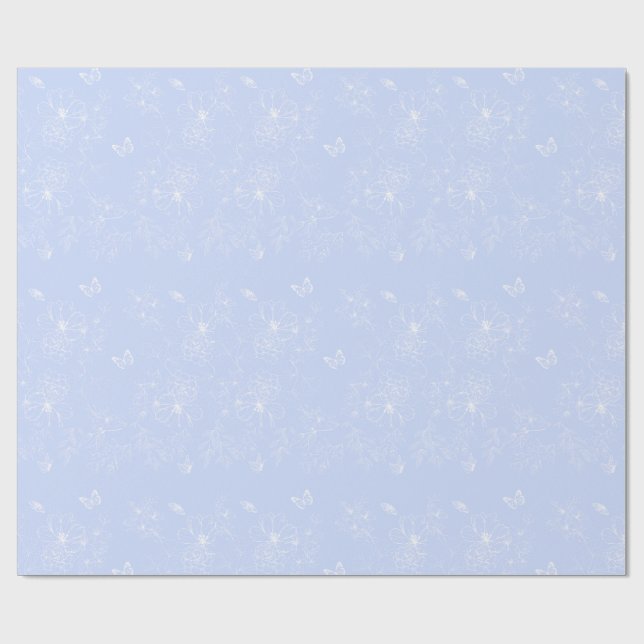 Lichtblaue Blumenmuster, floral, Minimalistisch Geschenkpapier (Flach)