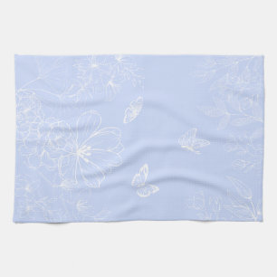 Lichtblaue Blumenmuster, floral, Minimalistisch Geschirrtuch