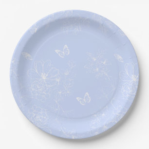 Lichtblaue Blumenmuster, floral, Minimalistisch Pappteller