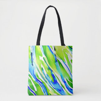 Lichtblaue und grüne Wasserfarben Streifen Tasche