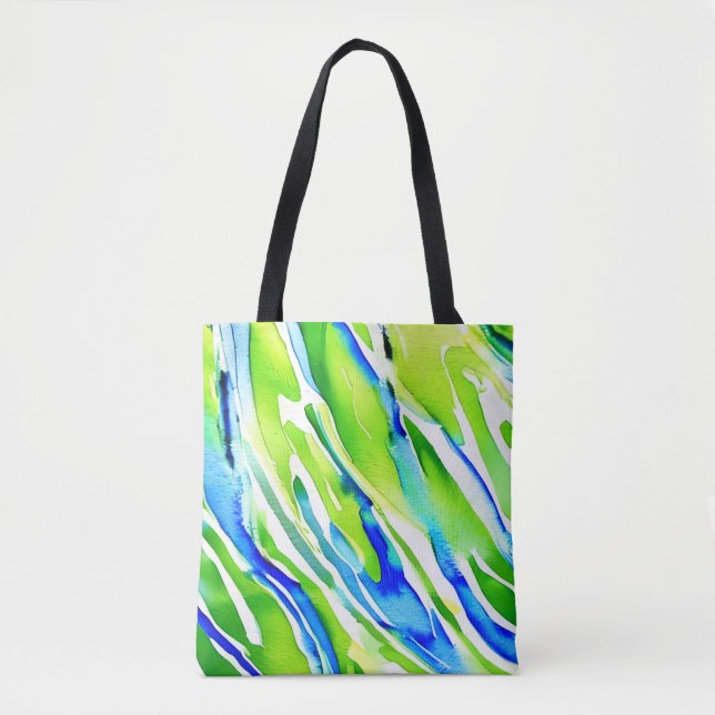 Lichtblaue und grüne Wasserfarben Streifen Tasche (Vorderseite)