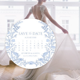 Lichtblauer Blumenkalender Save the Date Kreis Einladung