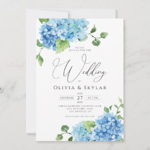 Lichtblauer Hydrangea QR-Code in einer Hochzeit Einladung