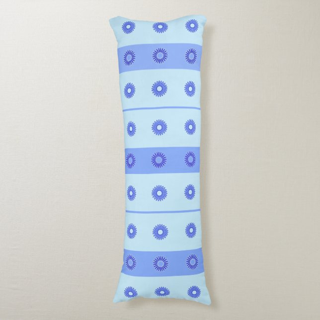 Lichtblaues dunkles blaues Blume-Muster Seitenschläferkissen (Vorderseite Vertikal)