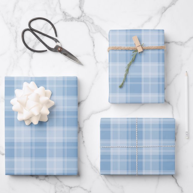 Lichtblaues Kariertes Muster Geschenkpapier Set (Vorderseite)