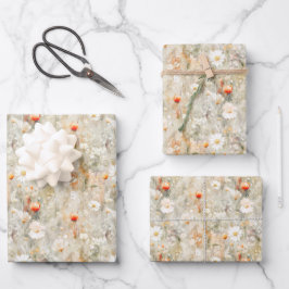 Lichtbraune Wildblumen Muster Wasserfarbe Geschenkpapier Set