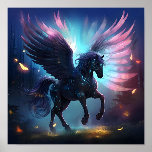 lichtdurchlässiges Pegasus-Flügelpferd Poster (Vorne)