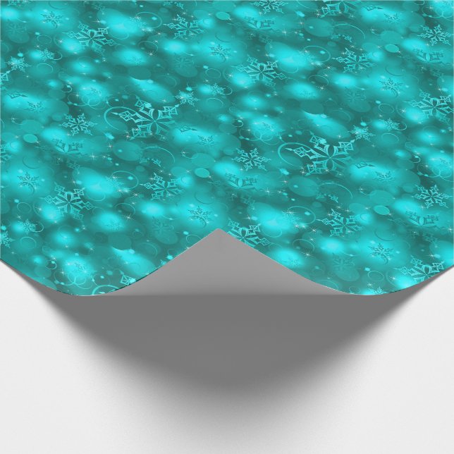 Lichter u. Schneeflocken, aquamarin - Weihnachten Geschenkpapier (Ecke)