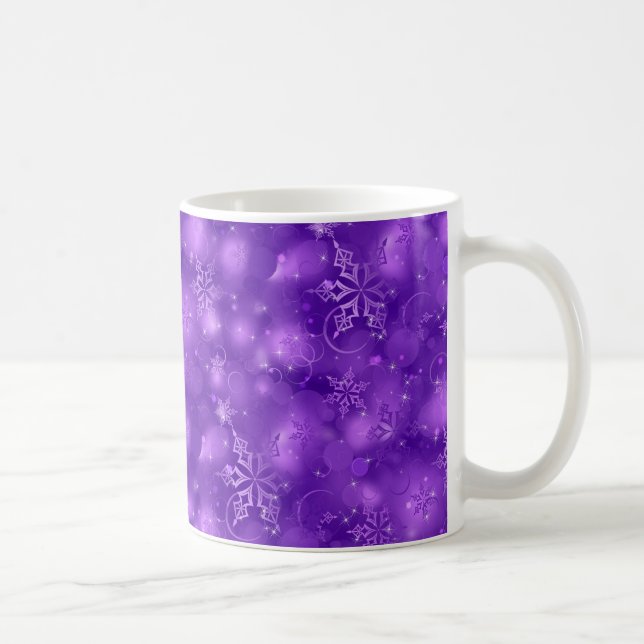 Lichter u. Schneeflocken, lila - Weihnachten Kaffeetasse (Rechts)