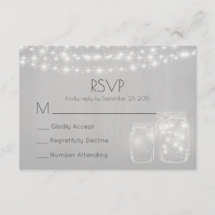 Lichter und Mason Jars Rustikale Hochzeit RSVP Karte