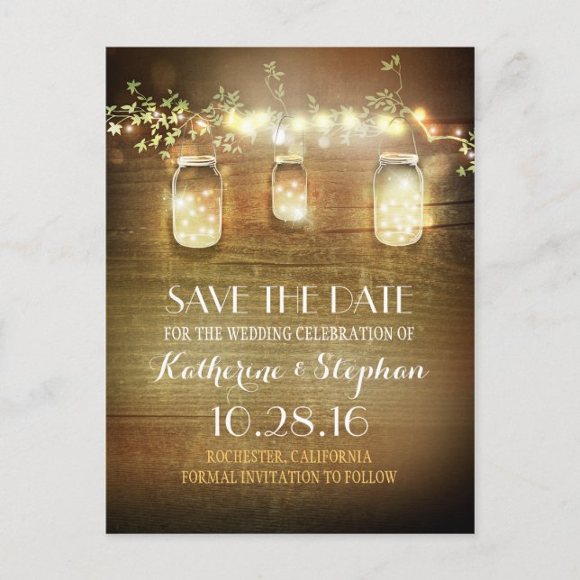 Lichter und Maurerkirschen rustikal SAVE THE DATE  Ankündigungspostkarte (Vorderseite)