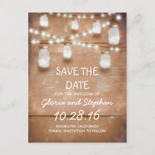 Lichter und Maurerkirschen rustikal SAVE THE DATE Ankündigungspostkarte