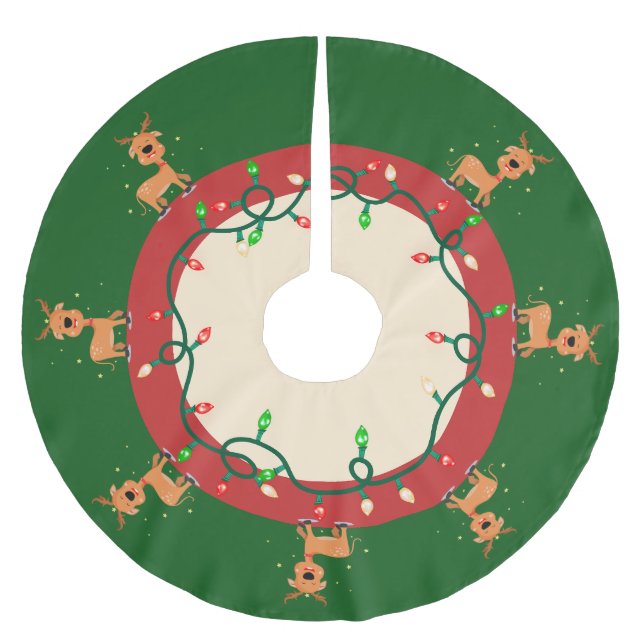 Lichter und Rentierer Weihnachtsbaumrock Polyester Weihnachtsbaumdecke (Vorderseite)