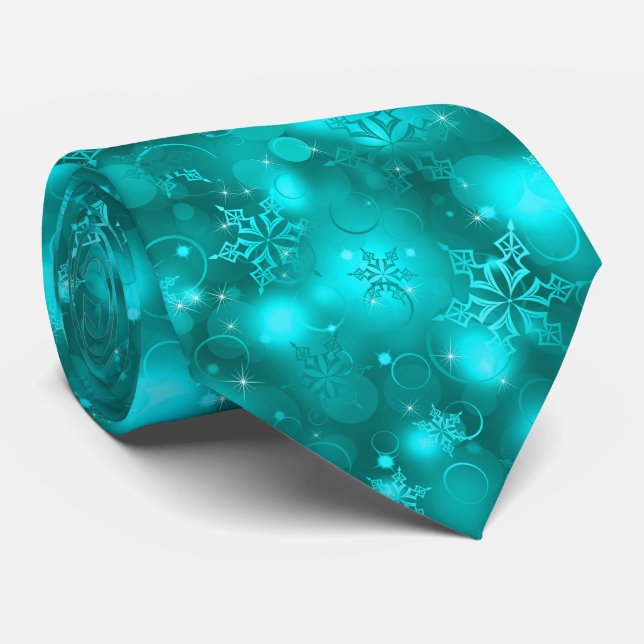 Lichter und Schneeflocken, aquamarin - Krawatte (Gerollt)