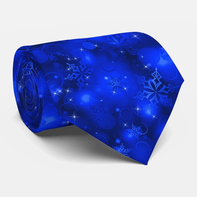 Lichter und Schneeflocken, Blau - Krawatte (Gerollt)