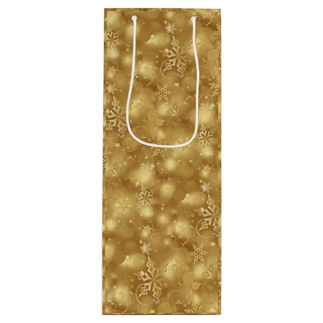 Lichter und Schneeflocken, Gold - Weihnachtsgesche Geschenktüte Für Weinflaschen (Vorderseite)