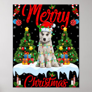 Lichter Weihnachtsbaum Santa Sibirischer Husky Hun Poster