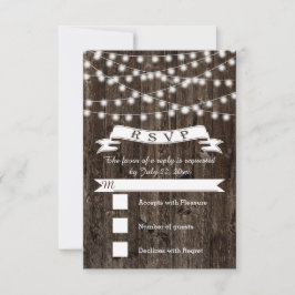 Lichterfolge auf Holz und Banner Hochzeit RSVP Karte