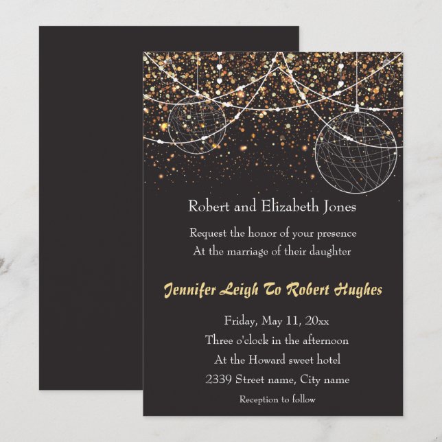 Lichterfolge Gold Confetti Hochzeit Einladung (Vorne/Hinten)