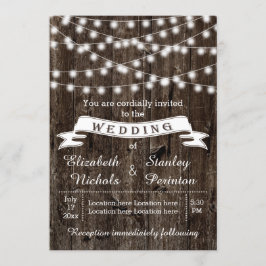 Lichterfolge, Holz und Banner rustikale Hochzeit Einladung