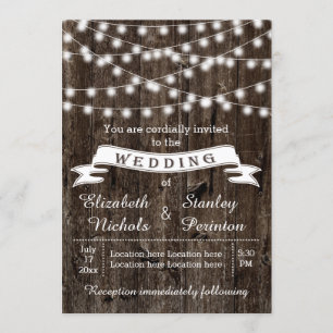 Lichterfolge, Holz und Banner rustikale Hochzeit Einladung