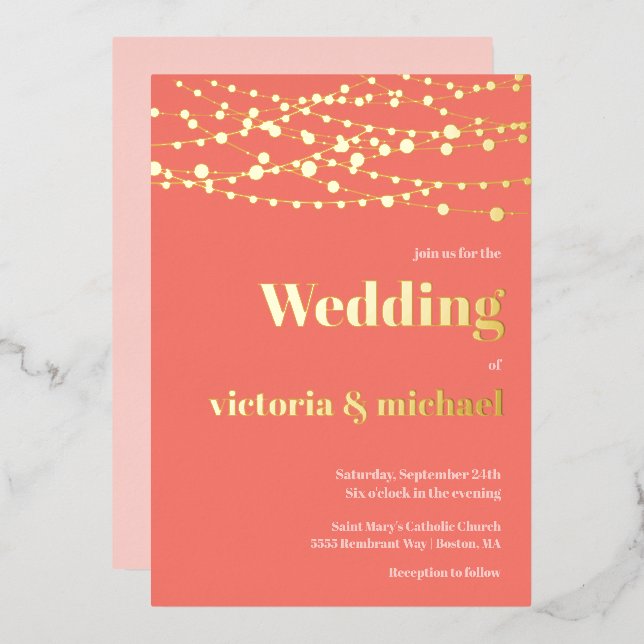 Lichterfolge Moderne Hochzeit Folieneinladung (Vorderseite/Rückseite)