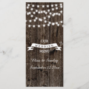 Lichterkette auf altem Holz Hochzeitsmenükarte Menükarte