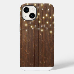 Lichterkette auf Eichenholz iPhone 14 Hülle