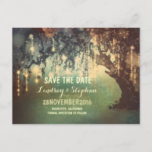 Lichterkette Baum rustikal Save-the-Date-Postkarte Ankündigungspostkarte