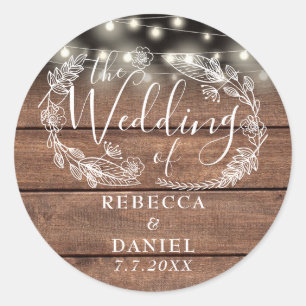 Lichterkette Floral Rustikal Holz Hochzeit Runder Aufkleber