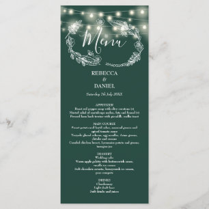 Lichterkette Floral Smaragdgrüne Hochzeit Menükarte
