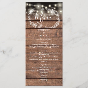 Lichterkette Florale Rustikale Holz Hochzeit Menükarte