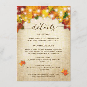 Lichterkette Jute Herbstlaub Hochzeitsdetail Begleitkarte