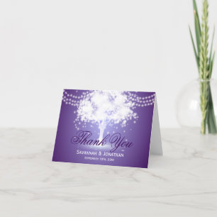Lichterkette mit violettem Baum für Hochzeit Danke
