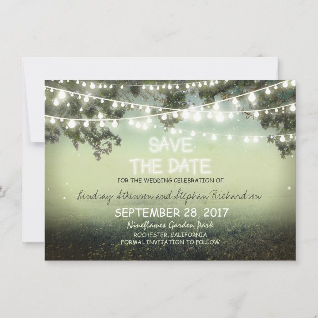 Lichterkette rustikal SAVE THE DATE FLACHKARTEN (Vorderseite)