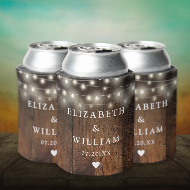 Lichterkette Rustikale Holz Boho Scheune Hochzeit Dosenkühler (String Lights Rustic Wood Boho Barn Wedding Can Cooler)