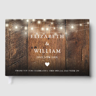 Lichterkette Rustikales Holz Boho Scheunenhochzeit Gästebuch