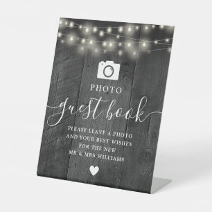 Lichterkette Schwarzes Scheunenholz Foto Gästebuch Sockelschild