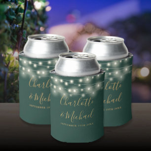 Lichterkette Signatur Schrift Grün Gold Hochzeit Dosenkühler