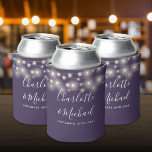 Lichterkette Signatur Schrift Lila Hochzeit Dosenkühler