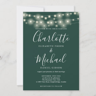 Lichterkette Smaragd Elegante Schrift Hochzeit  Einladung